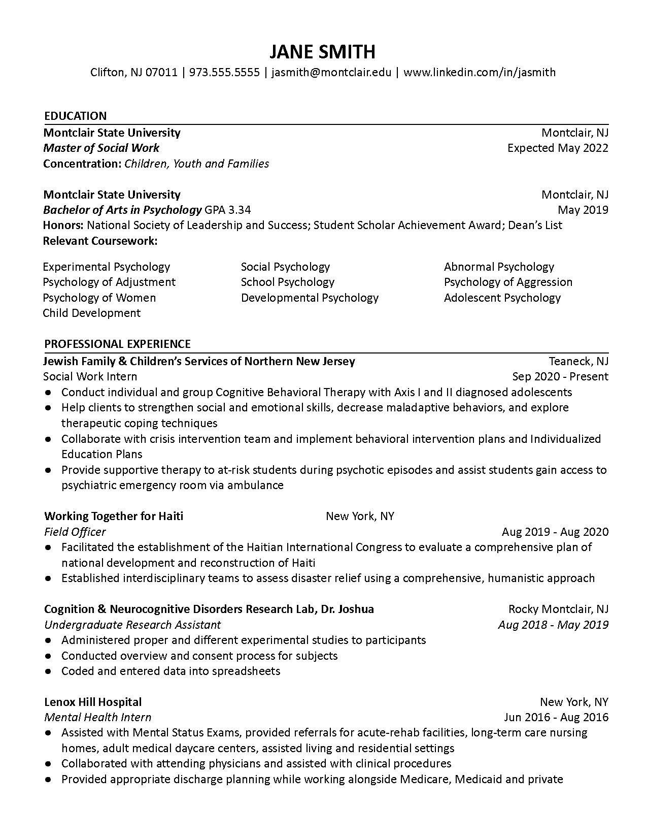 graduate school admissions resume template